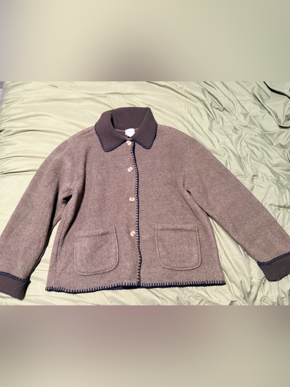 cleo Brown Cardigan with Dark Trim Button Front